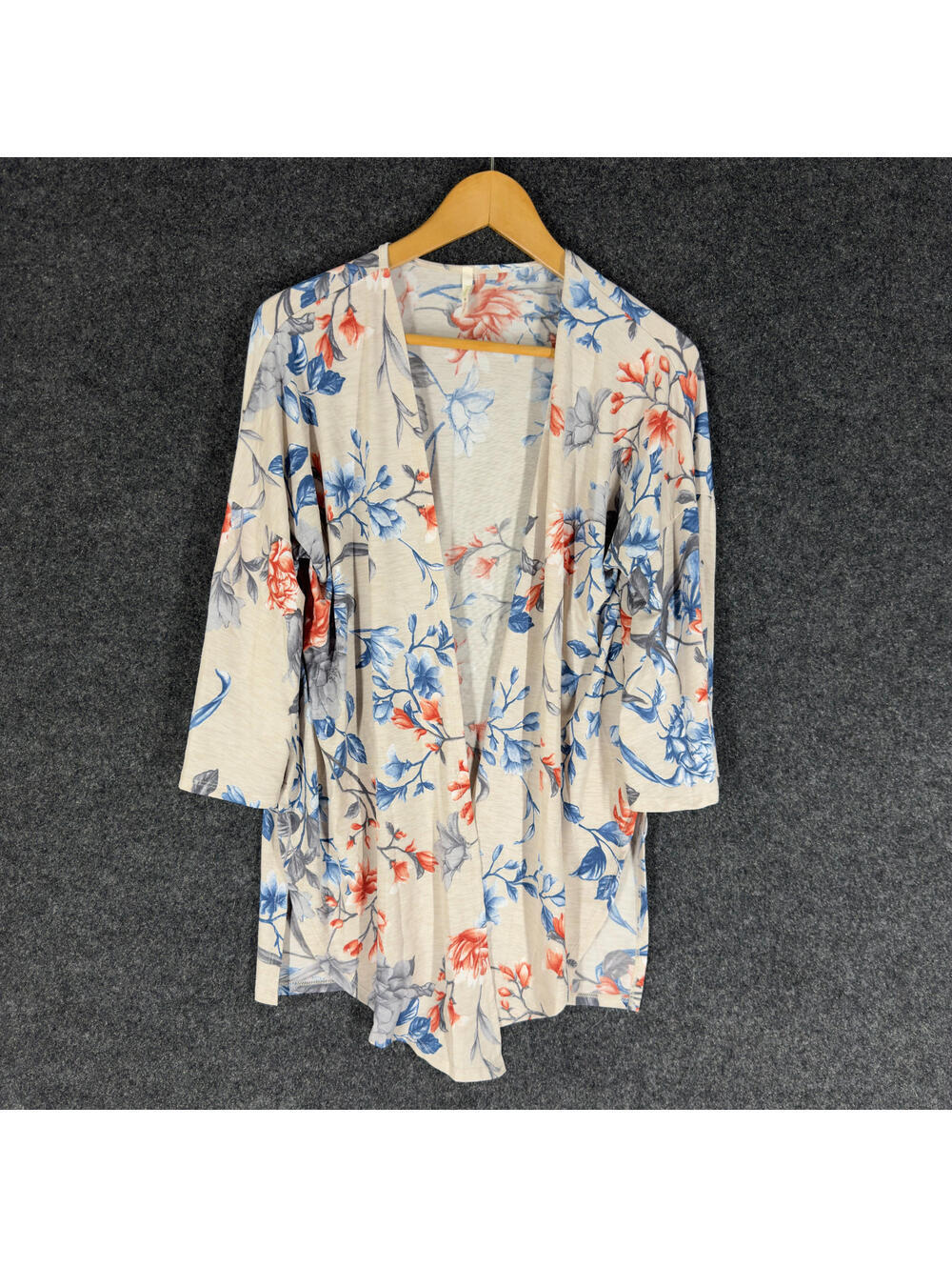 Lime N Chili Top Women S Small Beige Floral 3/4 Sleeve Open Front Stretch Casual